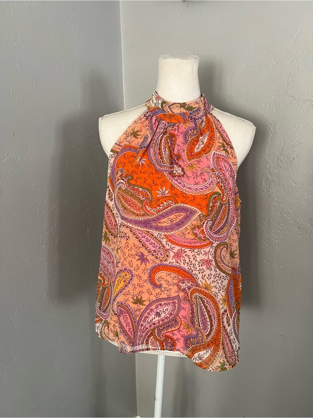 1. State Pink & Orange Paisley Halter Top